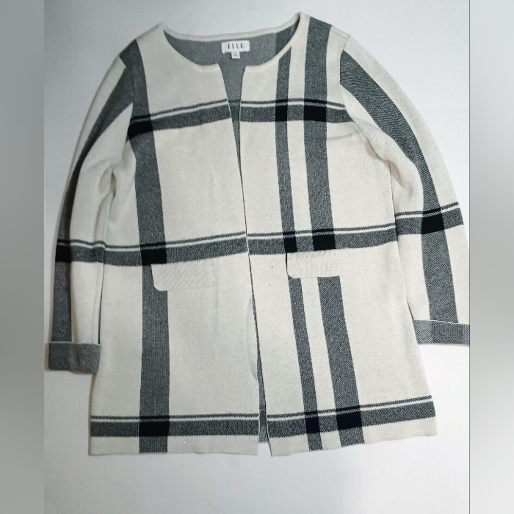 Elle Elegant Black and Cream Checkered Cardigan Size XL✨ - Picture 5 of 8
